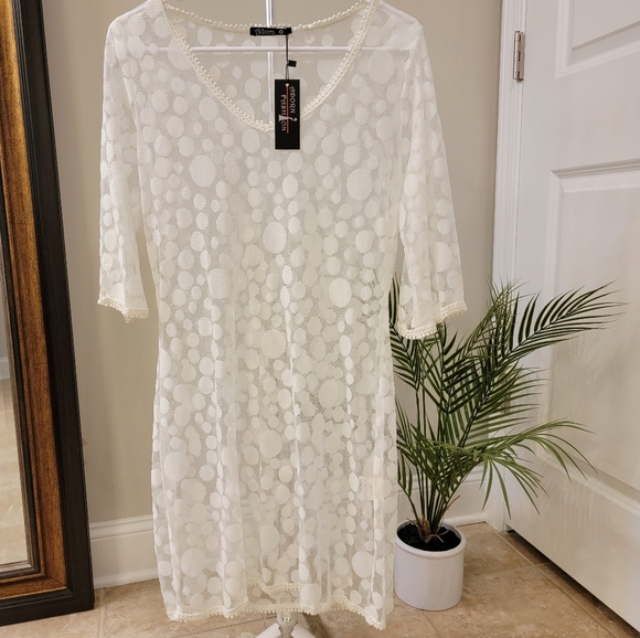 Adorn White Sheer Lace Cover up Dress - Picture 3 of 4